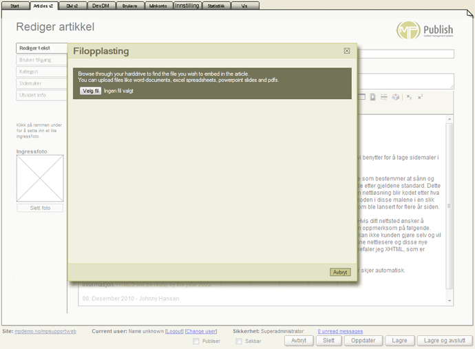 mpSupportWeb - Filopplasting