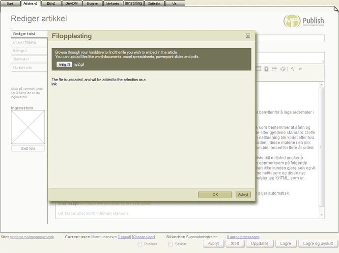mpSupportWeb - Filopplasting