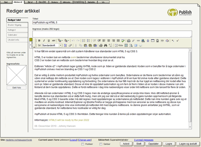 mpSupportWeb - Slette et filvedlegg